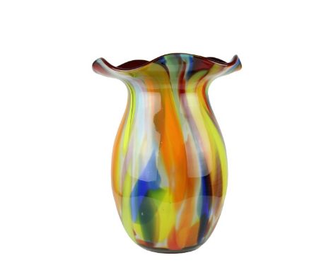 Murano Multi Colored Vase with with scalloped rim. Size: 12 1/2 x 10 1/4 in. Please note that all sales are final and no refu