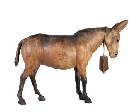 Large Donkey, Carved wood bell on Donkeys neck. Black glass eyes. Size: 15 x 19 in. Please note that all sales are final and 