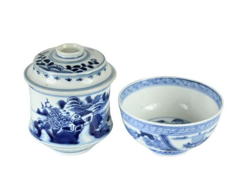 Jar with lid, and bowl. 5 in tall. Bowl: 4 1/2 in wide. Please note that all sales are final and no refunds will be given und