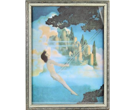 Framed Maxfield Parrish Reproduction Print, The original illustration is titled "Dinky Bird" and it depicts a nude man who is