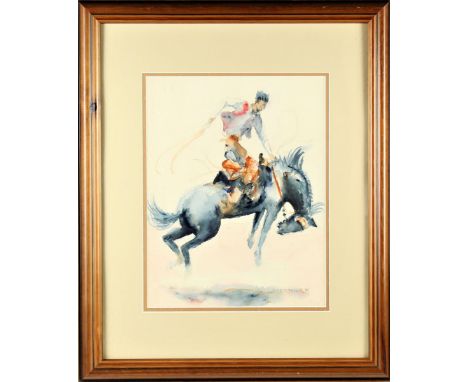"Bronco Buster" California Artist, born in San Fransisco. Signed and dated 1982. A renaissance man, Rino was an accomplished 