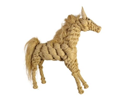 Standing horse made of braided rope, with glass eyes. Size: 11 x 11 in. Please note that all sales are final and no refunds w