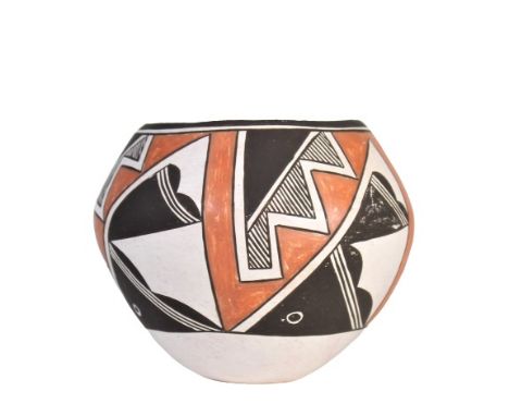 Pottery Polychrome jar with geometric design, signed Lucy M. Lewis, Acoma. Considered one of the matriarchs of American India