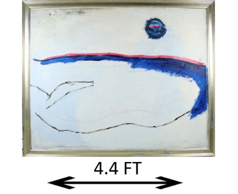 Large abstract oil. Signed. "La Quebrada" Acapulco. Overall size: 43 x 53 in. Sight size: 38 1/2 x 49 in. Please note that al