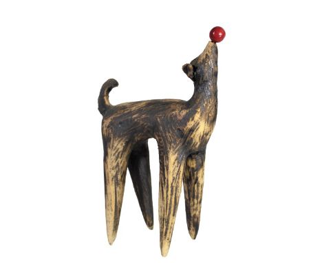 Ceramic Dog Playing with a red ball. Awards: Best of Show Philadelphia Buyers’ Market of American Craft Show 2009. Natchez Fe