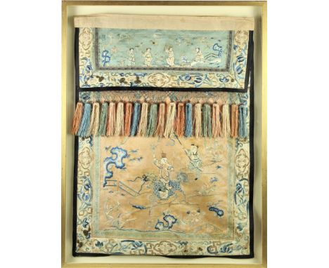 Immortal riding Qilin, original tassels. Measurements: Sight - 24 x 17.5 in. Overall - 26.5 x 20.5 in. Please note that all s