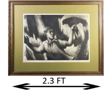 Framed lithograph entitled "To fly, to fly", 92/110, signed indistinctly, '67, Imp. in lower right margin. Overall size: 23 x