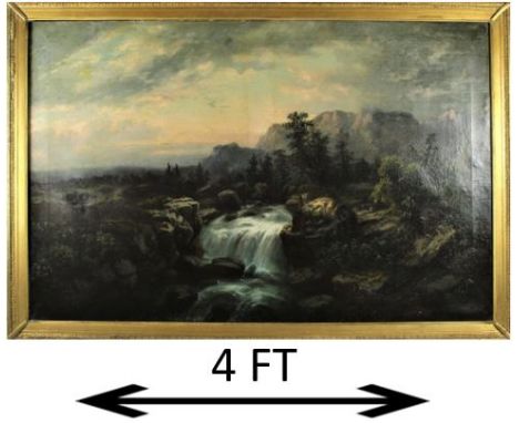 Indistinctly signed. Overall size: 33 1/2 x 49 1/2 in. Sight size: 29 x 45 1/2 in. Please note that all sales are final and n