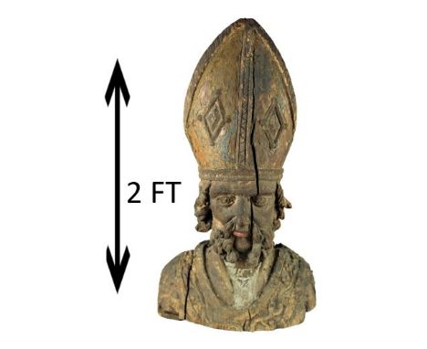 17th C. Italian Carved Saint. Appears to have early remnants of polychrome decoration. In absolutely original untouched condi