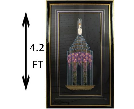 "Perfume" Romain deTirtoff. Color seriagraph. Signed and numbered limited edition. A woman atop a fountain supported by two m