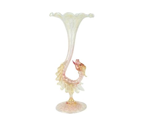 Delicately painted. A dragon or serpent is at the base. Size: 12 1/2 x 5 1/2 in. Please note that all sales are final and no 