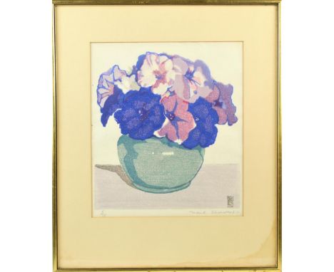 Woodblock. "Flowers in a Green Vase" Signed lower right, numbered 5/75 lower left Overall size: 14 1/2 x 12 1/4 in. Sight siz