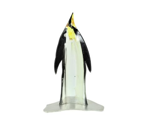 Signed hand painted glass sculpture of a penguin. Sculptor. Graduate of the Art Academy of Denmark. Studied with Richard Mort