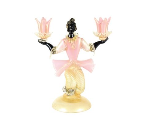 Italian, kneeling figure holding a candle holder. 12 x 10 1/4 in. Please note that all sales are final and no refunds will be