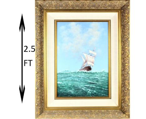 Depicting a full rigged ship. O: 29 3/4 x 23 3/4 in. S: 19 x 13 in. Please note that all sales are final and no refunds will 