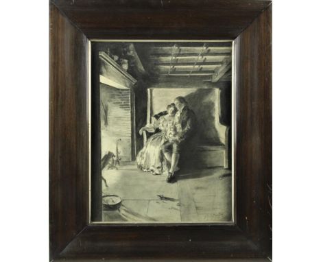 Antique pastel of an elegant couple in an interior. Overall size: 17 x 14 1/2 in. Sight size: 11 1/2 x 9 in. Please note that