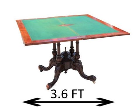 Elegant wooden folding card table with felt-topped interior surface. Measurements: Folded: 44 x 21 1/2 x 29 in. When open: 44