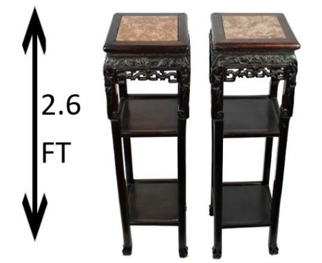 Extremely rare Qing dynasty. Two beautiful fern stands, each is crafted of hardwood with carved design, marble top, two lower