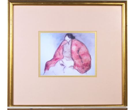 Color print of American Indian woman, by R.C. Gorman. Gorman is a Navajo artist whose art reflects the racial memory and expe