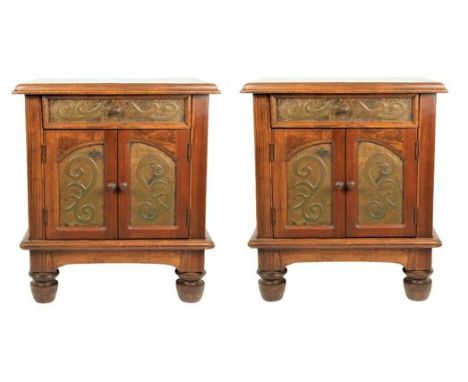 Two bedroom nightstands with metal inlay, GK maker Size: 26 x 23 1/4 x 18 1/4 in. Please note that all sales are final and no