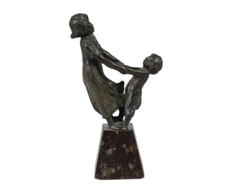 Mother and Child Bronze on Marble Base, signed. Kowalczewski was a Polish sculptor and the brother of Karl K. War. From 1895-