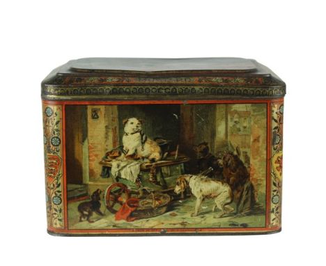 Coleman's lithograph mustard tin, late 19th century, outstanding images of dogs on all sides. J.J. Coleman Mustard Manufactur