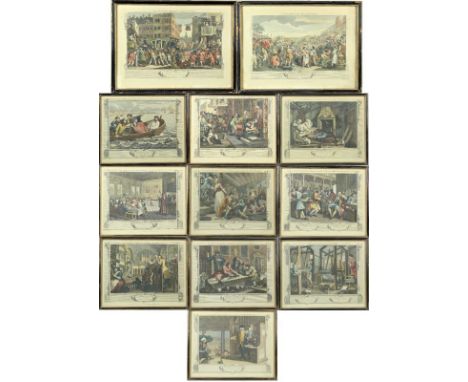 (12) 1795 engravings - a completed set titled: "Industry &amp; Idleness" by T Cook Size of two: Overall size: 14 1/2 x 19 1/2