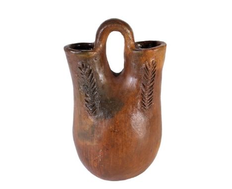 Wedding jar with incised feather design. Size: 7 in tall. Please note that all sales are final and no refunds will be given u