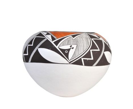 Pottery Polychrome Acoma bowl, signed by the artist, Emma Lewis, daughter of Lucy Martin Lewis the famed Native American pott