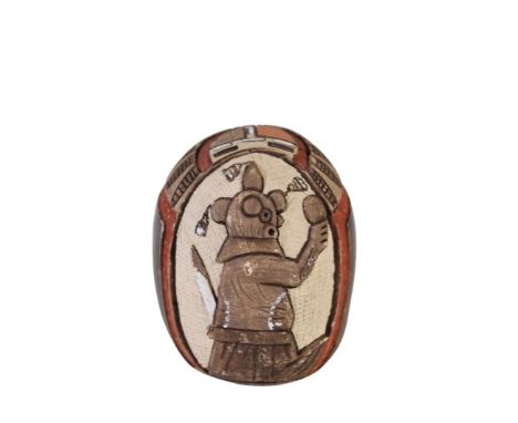 Small Hopi sculpture, titled "Mudhead" and signed Lawrence Namoki, 88. Size: 2 in. tall Please note that all sales are final 