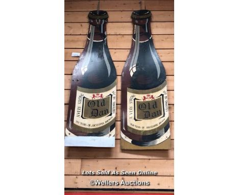PAIR OF "OLD DAN, 150 YEARS OF SUCCESSFUL BREWING" VINTAGE WOODEN SIGNS, 183CM (H) X 54CM (W) X 1CM (D), RECLAIMED FROM THE O