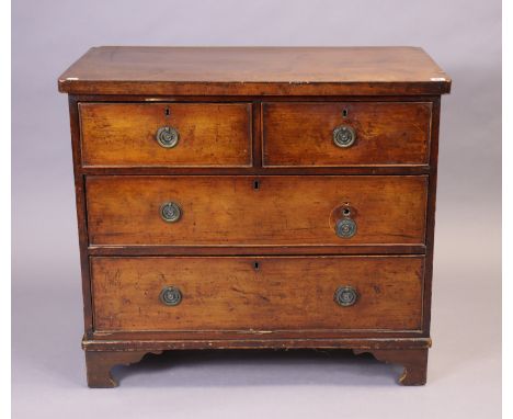 A 19th century mahogany small chest fitted two short &amp; two long graduated drawers with brass ring handles &amp; on bracke