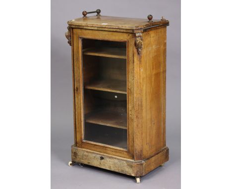 A 19th century inlaid-walnut dwarf china display cabinet (slight faults) fitted three shelves enclosed by a glazed door, &amp