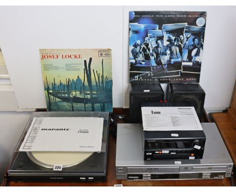 A Marantz turntable; a Panasonic cd player; a ditto DVD player; &amp; a pair of Kenwood hi/fi speakers. 