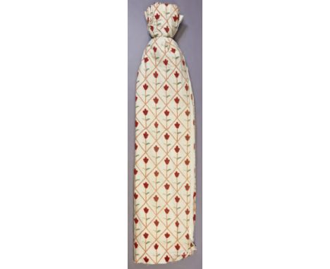 A pair of crewel work curtains of cream ground &amp; with all-over repeating multi-coloured floral design, 184cm wide x 187cm