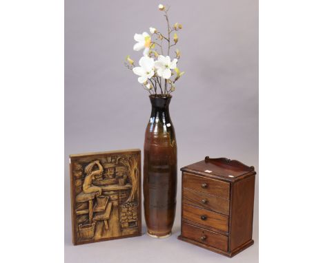 A mahogany table-top chest fitted four long drawers with turned knob handles, 31cm wide x 40cm high x 19.5cm deep; together w