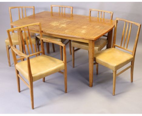 A SET OF EIGHT GORDON RUSSELL OF BROADWAY TEAK DINING CHAIRS, (model no. 6409, including a pair of carvers); &amp; a matching