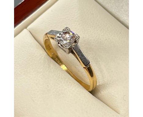 18ct yellow gold and Platinum single diamond stone ring. 0.36ct diamond. [Ring size N] [2.66Grams] 