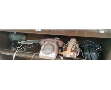Vintage interior items; Two vintage dial phones, Headphones and Anglepoise desk lamp 