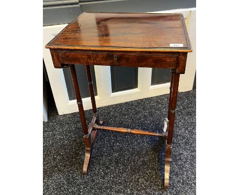 Regency Mahogany Lamp table- early 19th century- the rectangular top with a moulded edge above a single frieze drawer. Raised