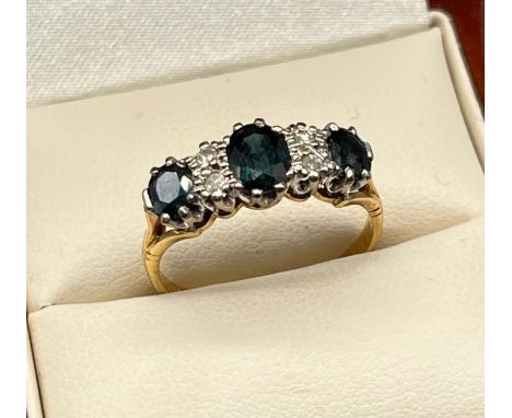 18ct yellow gold Sapphire and Diamond ring. [Ring size Q] [4.24Grams] 