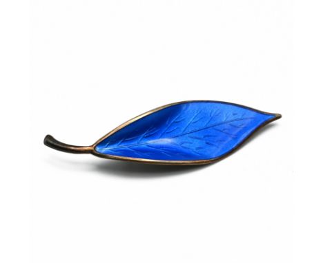 Willy Winnaess for David-Andersen, a blue enamel leaf brooch, usual stamped marks, 6.9cm long.&nbsp;