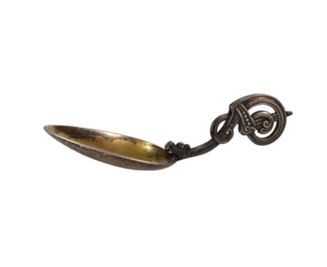 Marius Hammer, Norway, a good parcel gilt caddy spoon, the handle in the Nordic mythological beast style, stamped makers trad