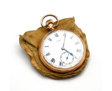 A Corke, an open faced 9 carat gold pocket watch, the signed white enamel dial with black Romannumerals, sunken subsidiary se