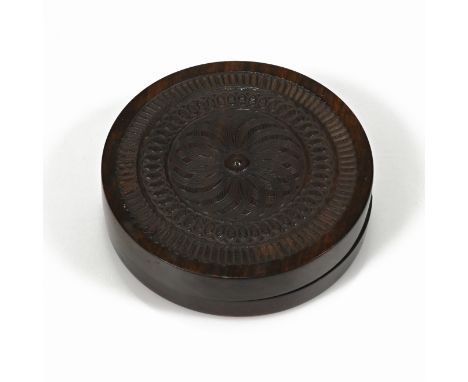 A 20th century rosewood box, with engine turned design to lid. H 2.5cm, L &nbsp;9cm.