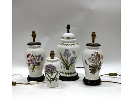 Four Portmeirion ceramic lamps of differing patterns to include: Christmas Rose (41cm); Iris (45.5cm); Sweet Pea&nbsp; (40.5c