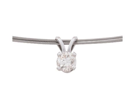 Solitäranhänger mit Brillant von ca. 0,32 ct, ca. GW (K-L)/P1-2, WG 14K, 0,3 g, an Stahlseil 40 cm, 20./21. Jh., Trage- und A