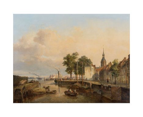 POST, GERARDUS ARNOLDUS JOHANNES (1826-1882) "Niederländische Hafenstadt im Abendlicht" 1857 Öl auf Leinwand, sig. und dat., 