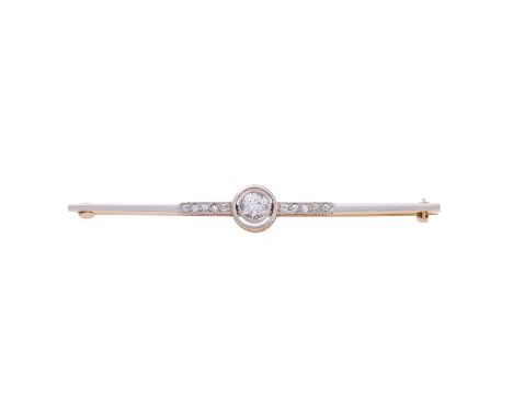 Stabbrosche mit Altschliffdiamant von ca. 0,35ct ca. GW(K-L)/SI2 und 6 kleine Altschliffdiamanten von zus. ca. 0,08ct mit nie
