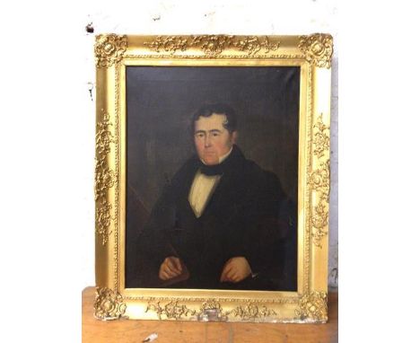 19thc School, half length portrait of gentleman, oil, a/f (90cm x 69cm)